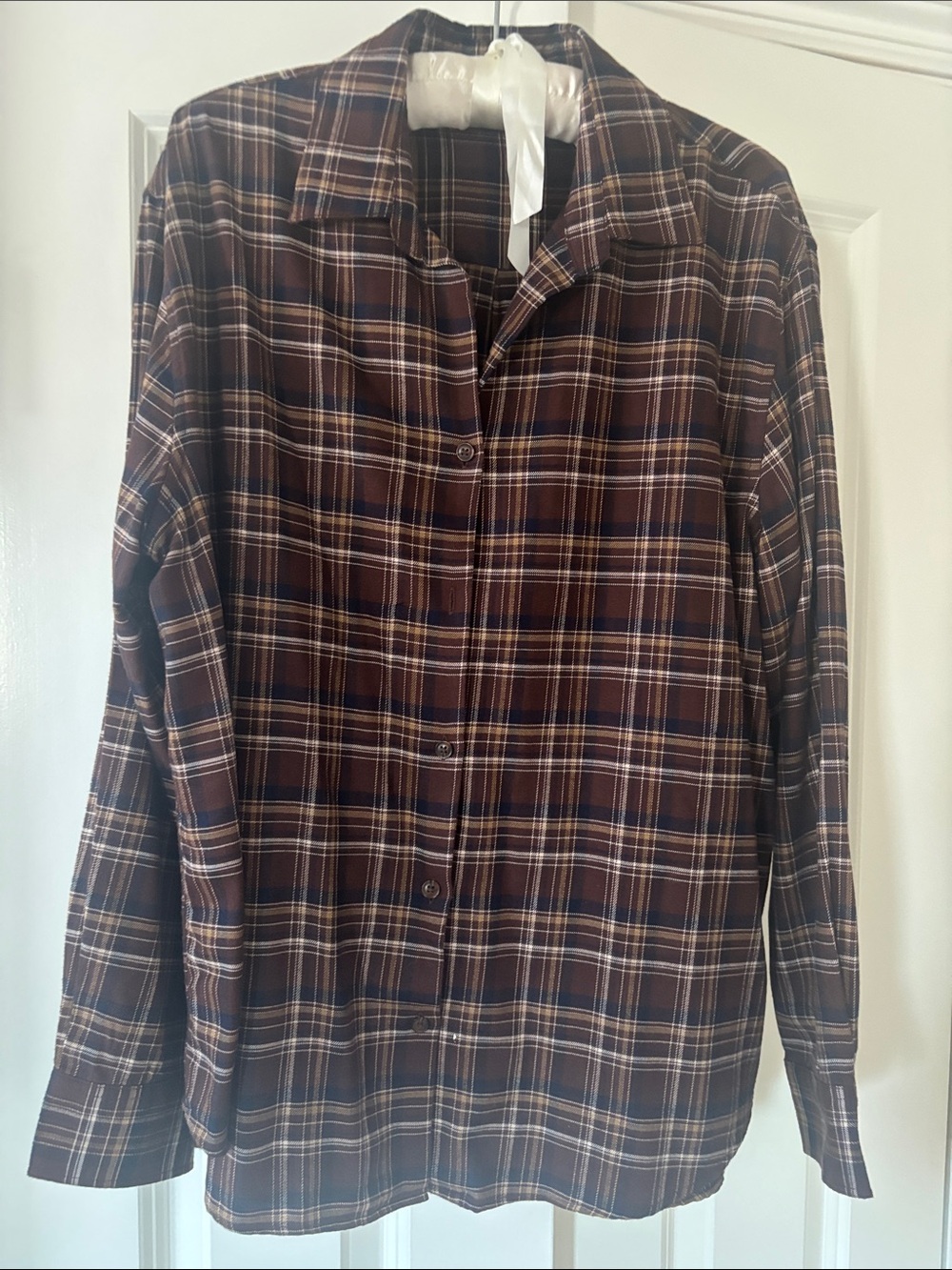 Uniqlo Brown Plaid Button-Down Blouse